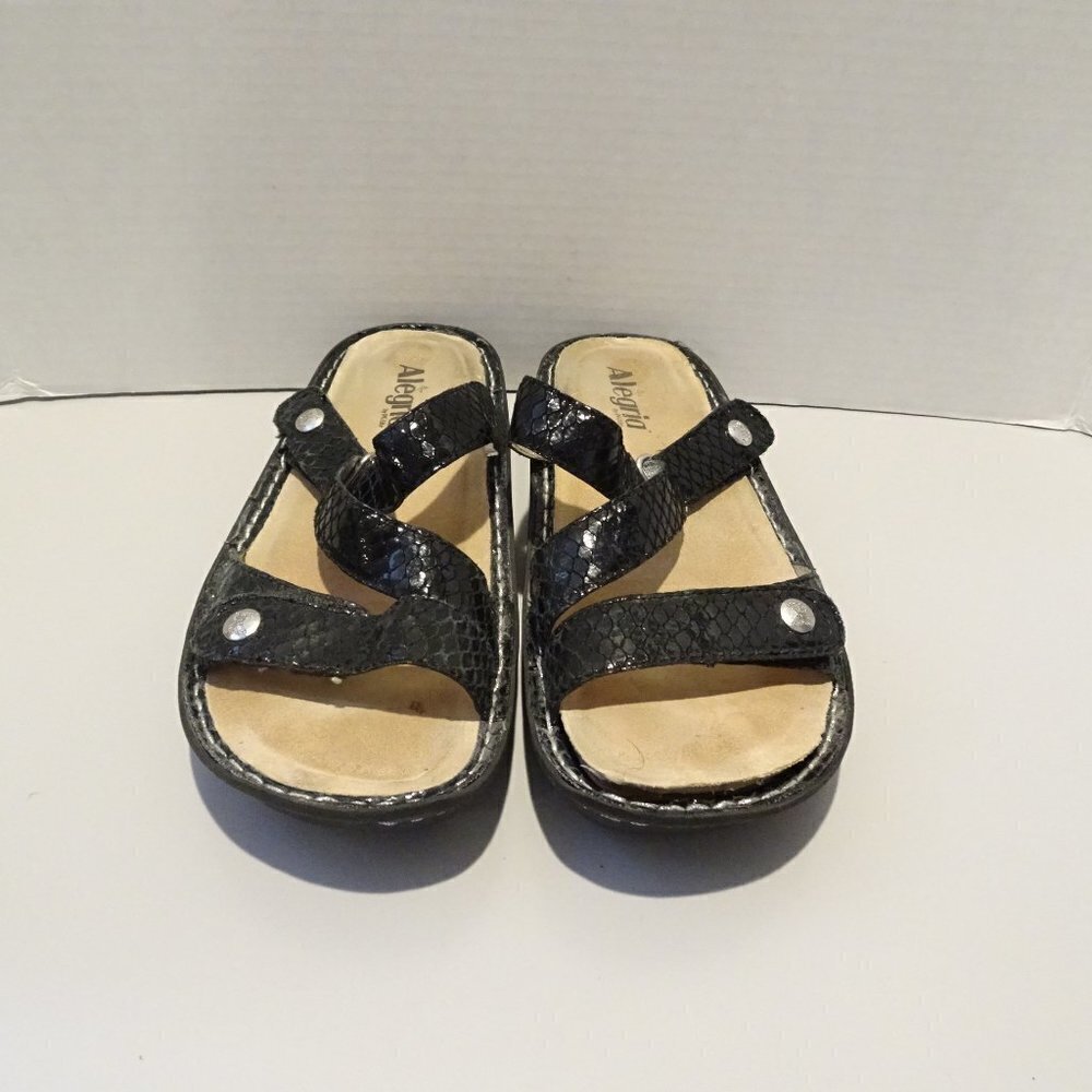 ALEGRIA Black Shiny Sandals Flats Shoes Size 39 EU